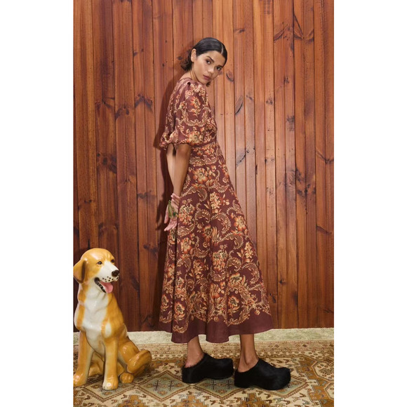 Alemais Seraphina printed linen midi dress US 6 - Picture 3 of 11